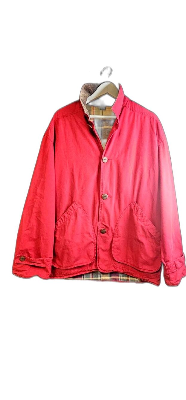 J.Crew Barn Jacket Red Cotton Plaid Lined Corduroy Collar Men's M Vintage